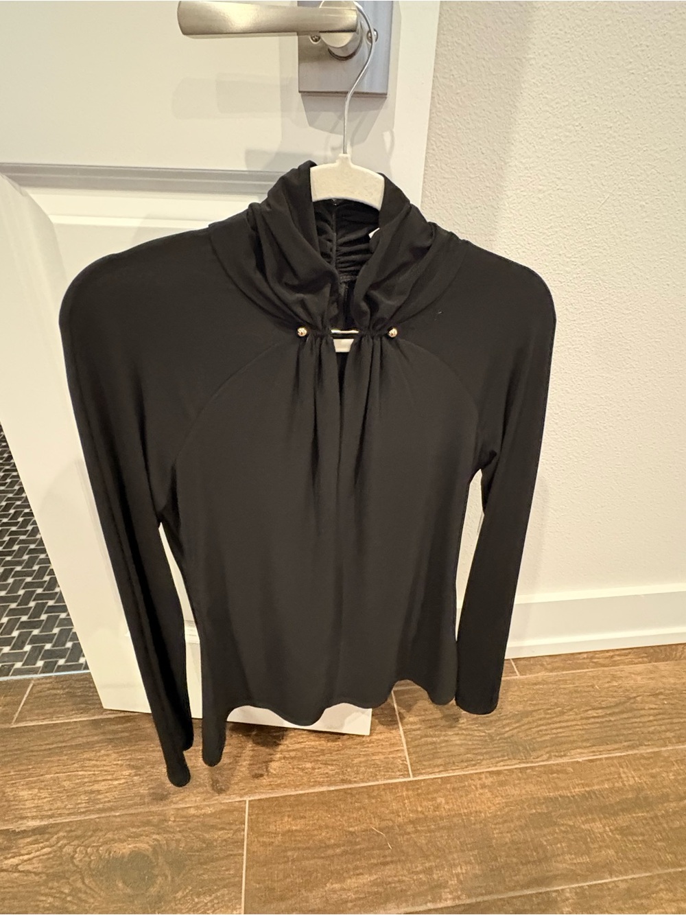 White House Black Market Black Twist-Neck Long Sleeve Top